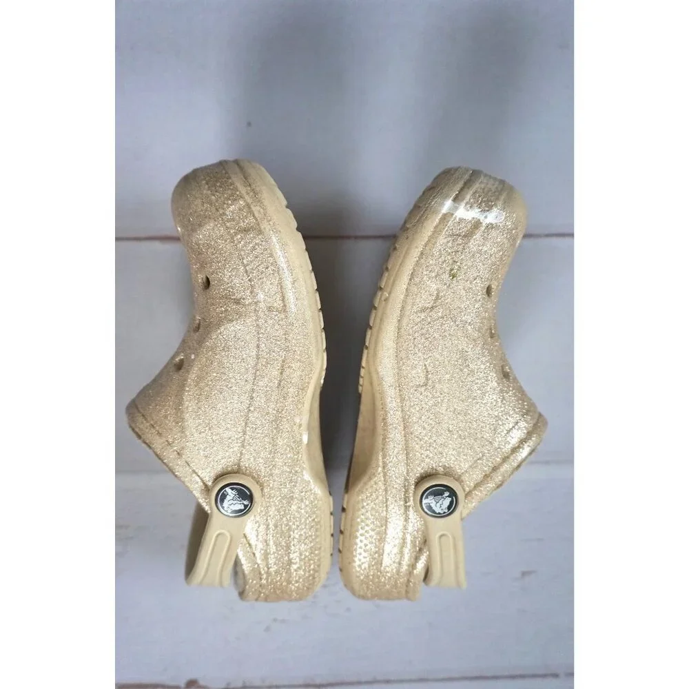 Crocs Girls Classic Gold Glitter Lined Rubber Clogs, Size 13C - Picture 5 of 10